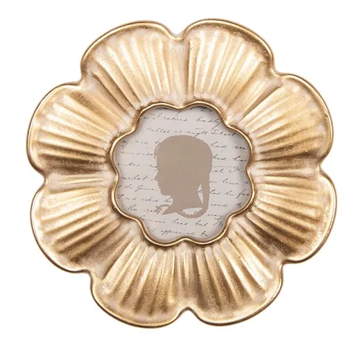 Zlatý kulatý fotorámeček ve tvaru květu - Ø 15*2 cm / Ø 8 cm 2F1332