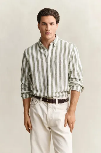 KOŠILE GANT REG COTTON LINEN STRIPE SHIRT DRY HERB GREEN