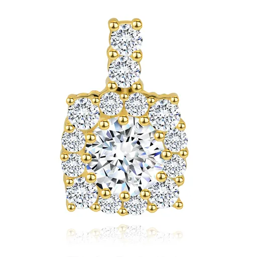 Blýskavý zlatý přívěsek 585 - čtvercový zirkonový obrys, kulatý čirý zirkon