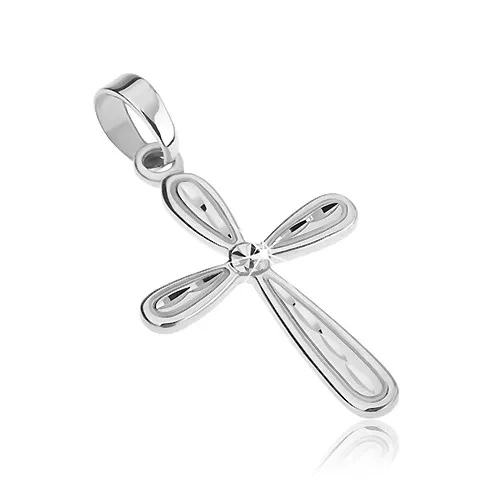 Přívěsek ze stříbra 925 - lesklý kříž, prodloužené slzy a zářezy