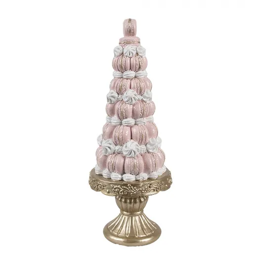 Růžovo-zlatá dekorace věž z makronek na podstavci - Ø 12*30 cm 6PR5163