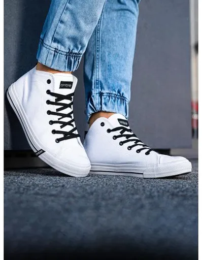 Pánské tenisky s kontrastními prvky – bílé V1 OM-FOTH-0125