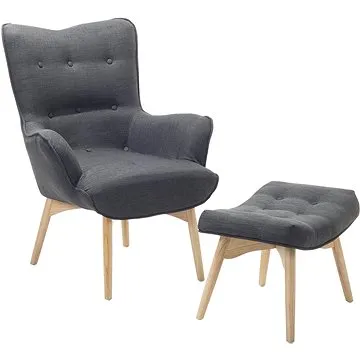 Tmavě šedé čalouněné křeslo s podnožkou VEJLE, 55034