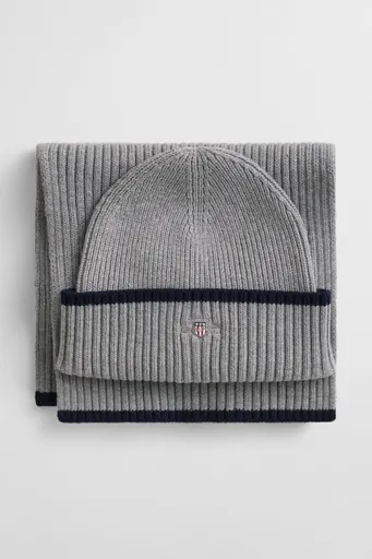 SET ČEPICE A ŠÁLA GANT ESSENTIAL GIFT SET GREY MELANGE