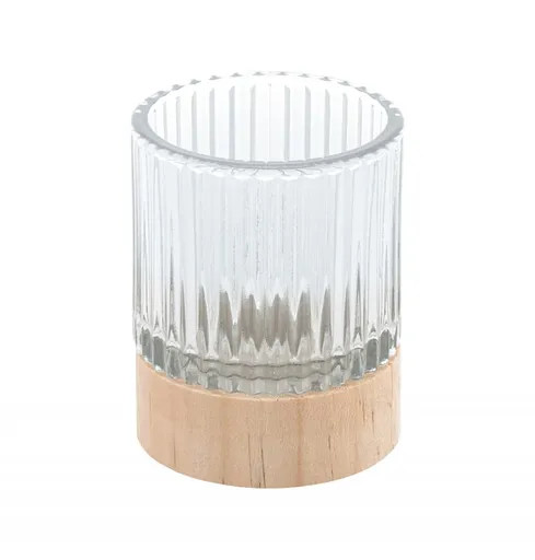Chaks Sklenený svietnik s dreveným podstavcom 7 x 8,6 cm