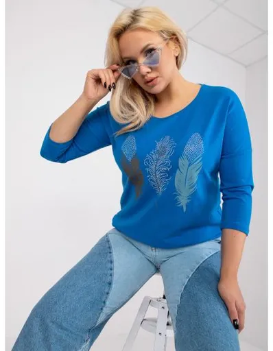 Dámská halenka s nášivkou a potiskem plus size LEAT tmavě modrá