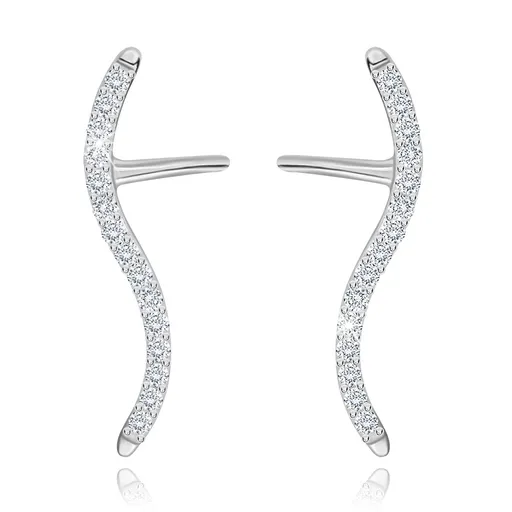 Náušnice ze stříbra 925 - čirá zirkonová vlnka, puzetky a háčky