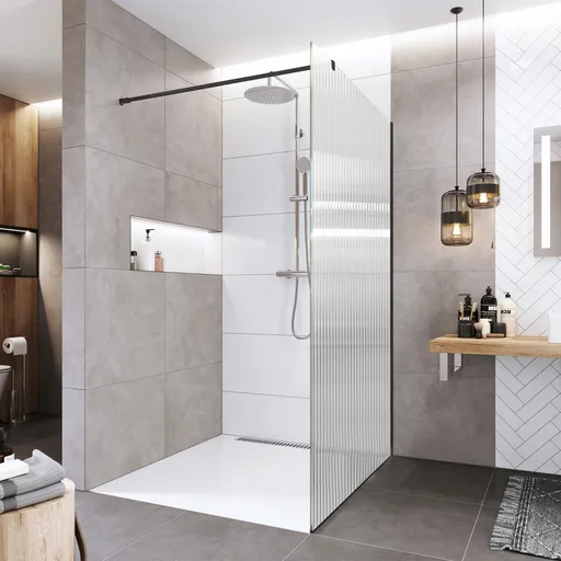 Mereo Sprchová stěna WALK IN, Novea, 90 x 200 cm, černý ALU, sklo Line CK10602HBL