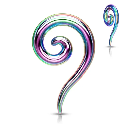 Expander z oceli - hladká zatočená spirála v duhovém odstínu - Tloušťka piercingu: 2 mm