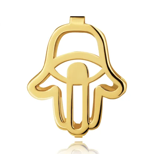 Zlatý přívěsek ze 14K žlutého zlata - dvojitý obrys Fatiminy ruky s okem