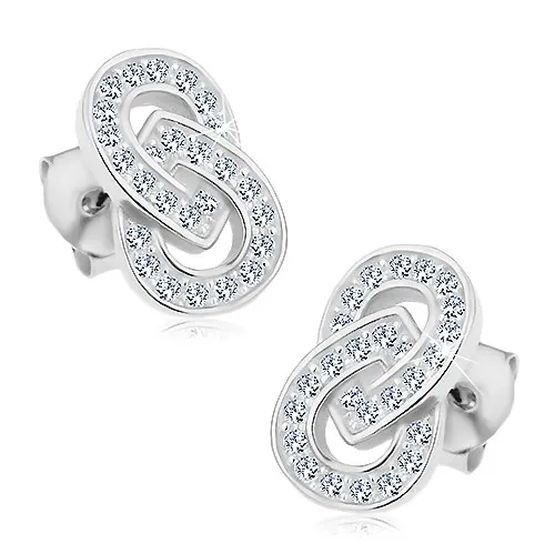 Stříbrné náušnice 925, propojené obrysy kapek, čiré zirkonky, puzetky