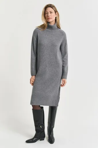 ŠATY GANT DETAIL TURTLENECK DRESS CHARCOAL MELANGE