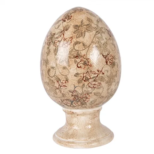 Béžové keramické vajíčko s květy Margaus L - Ø 15*24 cm Clayre & Eef