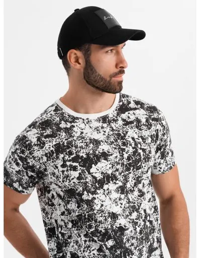 Pánské bavlněné tričko s výstřihem do V a efektem praní - tmavě modré V7 OM-TSWT-0242