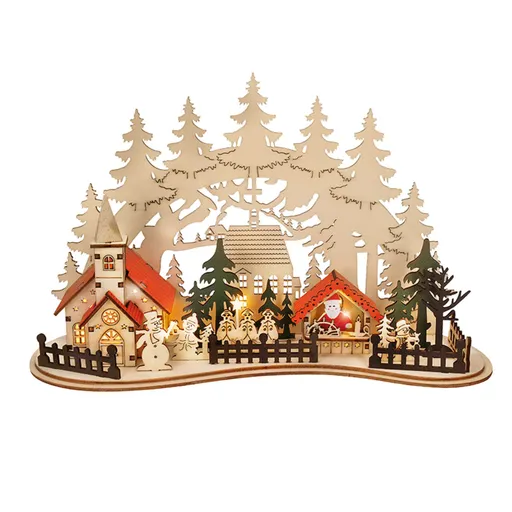 Solight LED vánoční městečko s kostelem, 30x19cm, 2x AAA 1V250