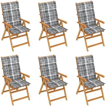 SHUMEE Křeslo zahradní s šedě károvanými poduškami, teak 3065589 - 6ks v balení (3065589)