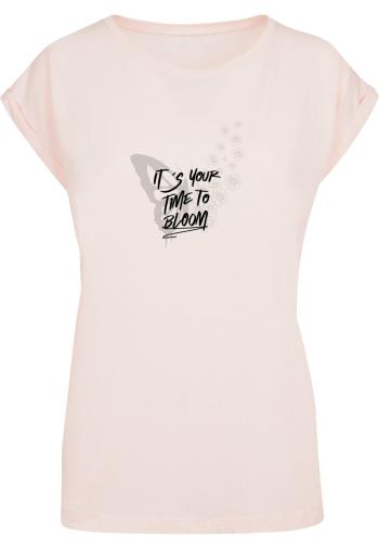 Merchcode Póló 'Its Your Time To Bloom'  szürke / púder / fekete