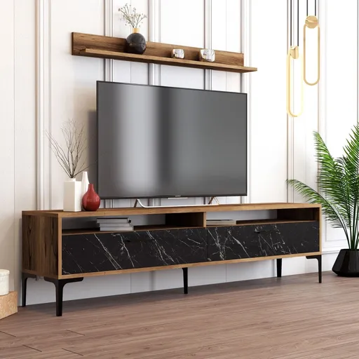 TV stěna / Sestava pod TV Istanbul - Walnut, Black Marble