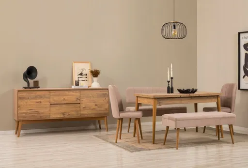 Set s rozkládacím stolem, židlemi a konzolou (6 kusů) Vina Bench 04 0900 - Atlantic Pine, Stone