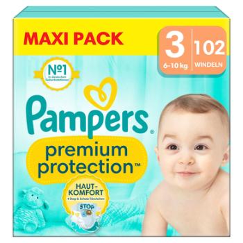 Pampers Protection Plenky Premium , velikost 3 midi 6-10 kg, maxi balení (1x 102 plenek)