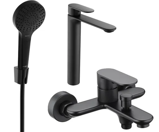 MEXEN/S Milo R05 SET umyvadlová baterie + vanová s příslušenstvím, černá 71313R05-70