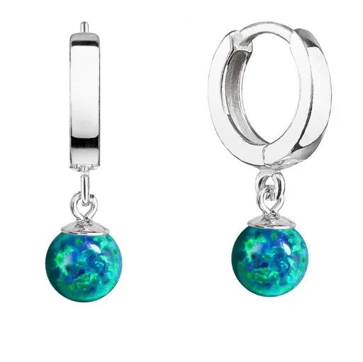 Evolution Group - Pavona Stříbrné kruhy s visacím syntetickým opálem 11404.3 green