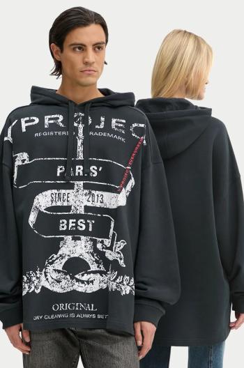 Bavlněná mikina Y/Project EVERGREEN PARIS' BEST PINCHED HOODIE černá barva, s kapucí, s potiskem, 204SH002