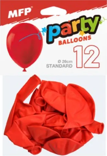 Balónek nafukovací 12ks sáček standard 26cm červený
