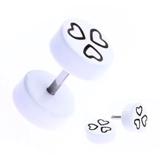 Falešný akrylový plug s černými srdci v kruhu