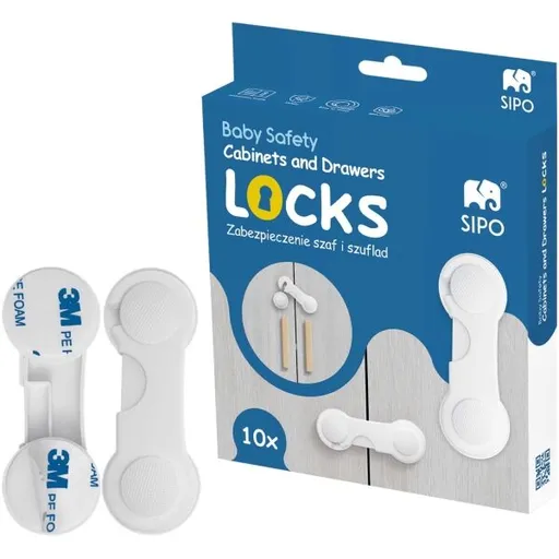 Sipo SAFETY LOCK 10KS Bezpečnostní zámky na skříňky a zásuvky, bílá, velikost