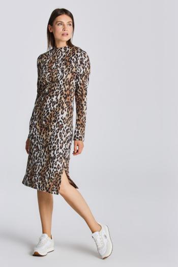 ŠATY GANT D2. LEOPARD JACQUARD JERSEY DRESS RICH BROWN