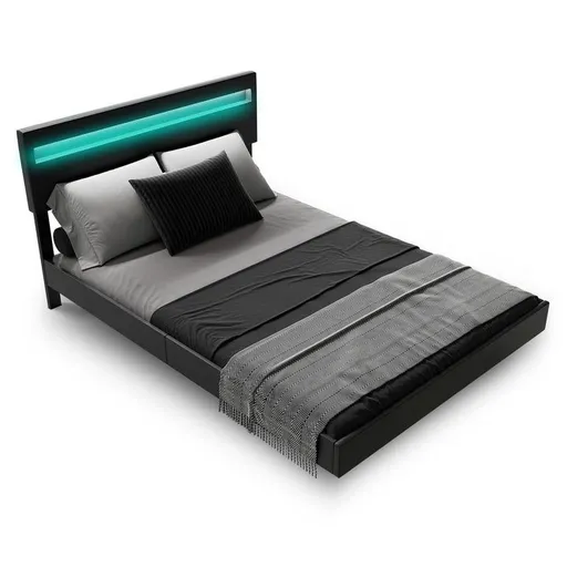 Plovoucí postel 140x200 cm, černá s LED čelem
