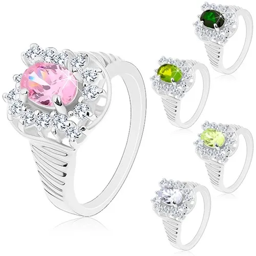 Prsten ve stříbrné barvě, vroubkovaná ramena, zářivé broušené zirkony - Velikost: 56, Barva: Růžová