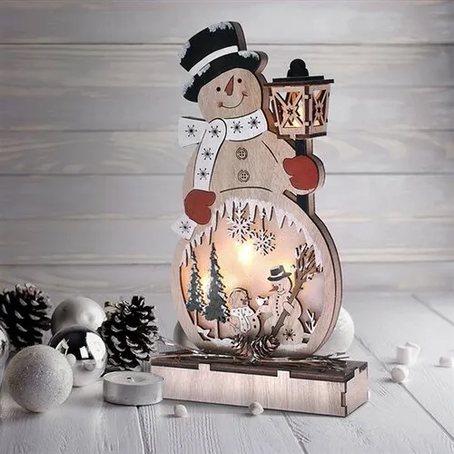 Solight Dřevěný sněhulák s 5x LED, 29 cm