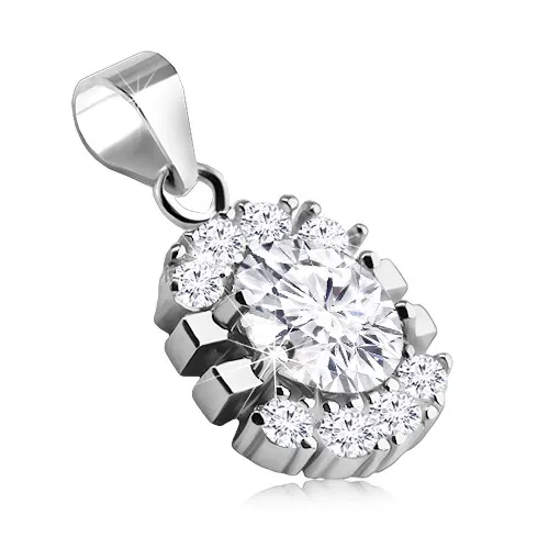 Stříbrný přívěsek 925 - čirý blýskavý zirkon zdobený třpytivým lemem