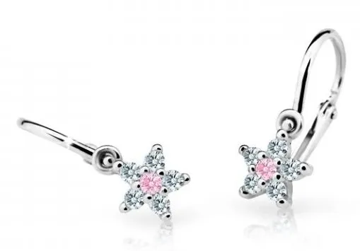 Cutie Jewellery Třpytivé dětské náušnice z bílého zlata C2118-10-X-2 růžová