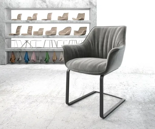 Jídelní židle Keila-Flex s područkami samet šedá konzolová