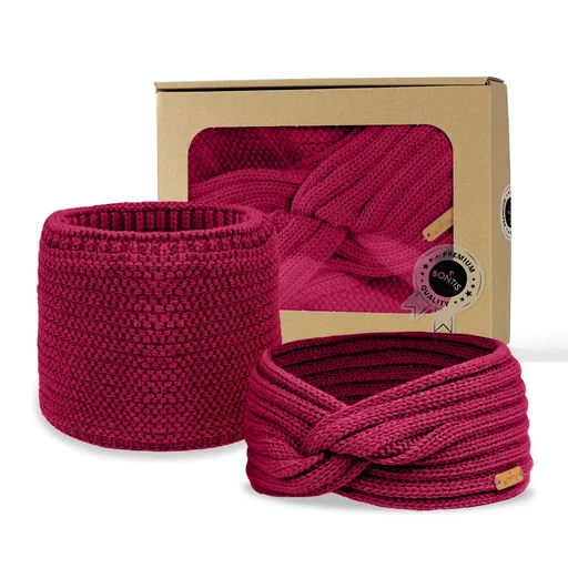 Dárkové balení: Překřížená čelenka a nákrčník - Tmavě růžová