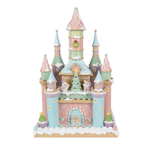 Růžovo-modrý perníkový zámek Gingerbread House Pastello - 27*18*42 cm Clayre & Eef