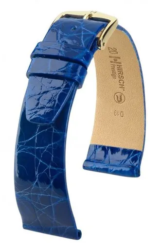 Řemínek Hirsch Prestige Crocodile - královská modrá - 20 mm - L – Standardní délka (doporučujeme) - 16 mm - Rose Gold