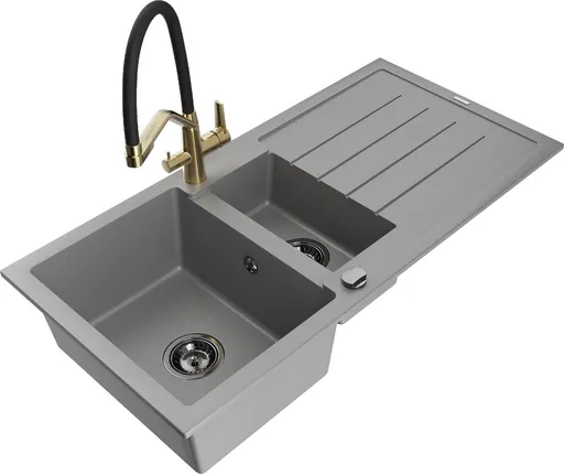 MEXEN/S Andres granitový dřez s odkapávačem včetně baterie Duo, šedá 6515-71-671701-57-B