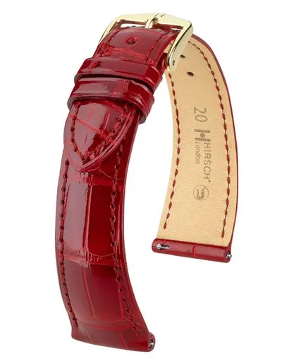 Řemínek Hirsch London Alligator - červený, lesk - 21 mm - L – Standardní délka (doporučujeme) - 18 mm - Rose Gold