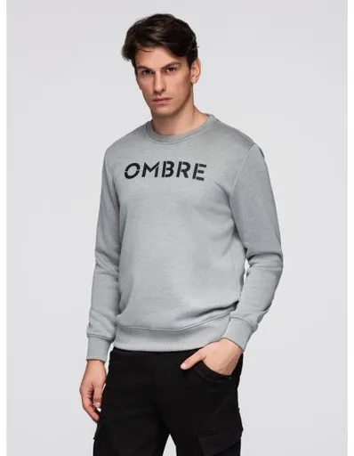 Klasická pánská mikina s nápisem – šedá melírovaná V1 B1711