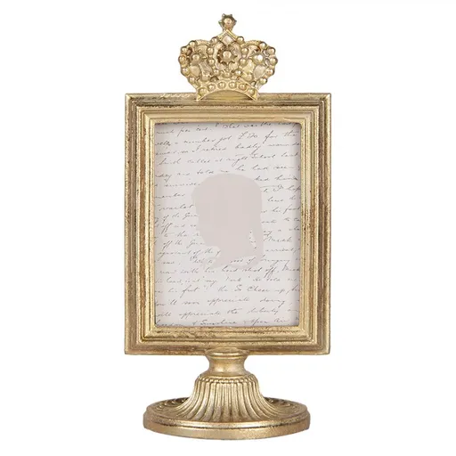 Zlatý antik fotorámeček na noze zdobený korunkou - 9*6*17 cm / 7*9 cm Clayre & Eef