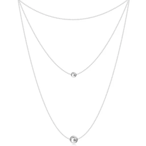 Stříbrný 925 náhrdelník - tři řetízky různých délek, dvě hladké lesklé kuličky