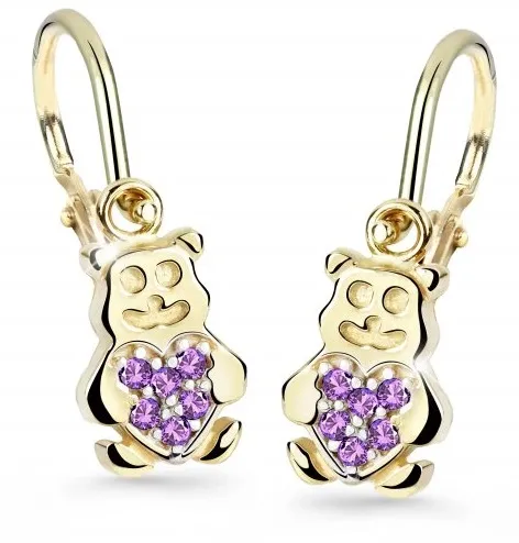 Cutie Jewellery Dětské náušnice ze žlutého zlata Medvídci C2751-10-X-1 fialová