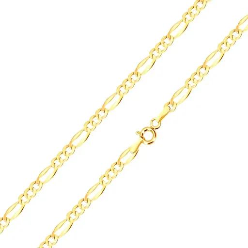 Zlatý řetízek 14K, vzor Figaro - podlouhlé očko, tři oválná očka, 450 mm