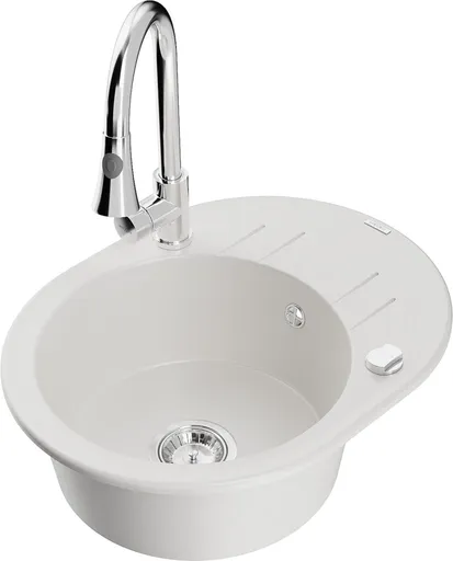 MEXEN/S Kevin granitový dřez 1 s odkapávačem včetně baterie Elia, bílá 6517-20-670101-00