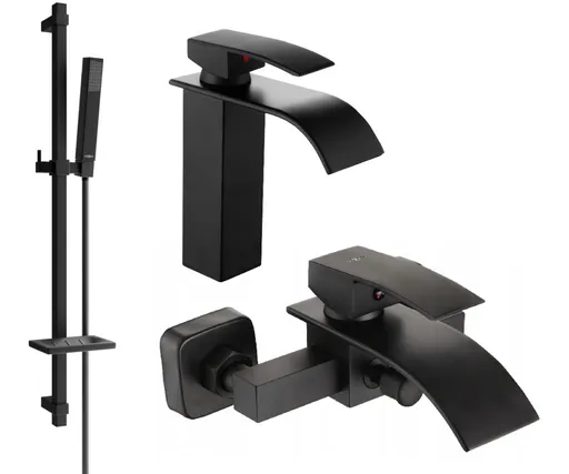 MEXEN/S Aries DQ77 Set umyvadlové a vanové baterie s příslušenstvím, černá 744803DQ77-70