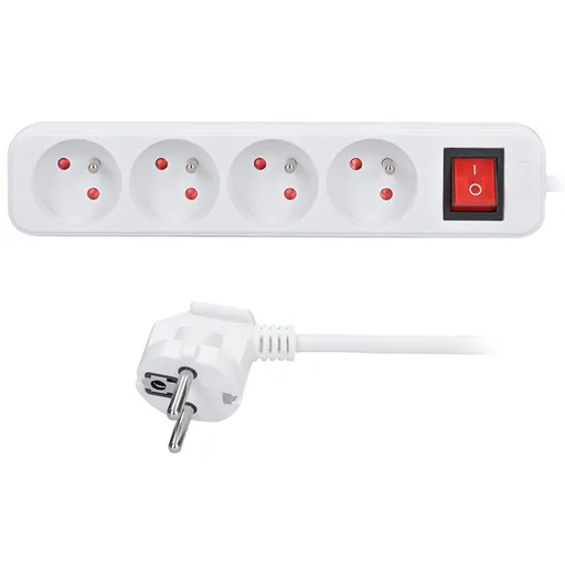 Solight prodlužovací přívod, 4 zásuvky, bílý, vypínač, 2m PP31